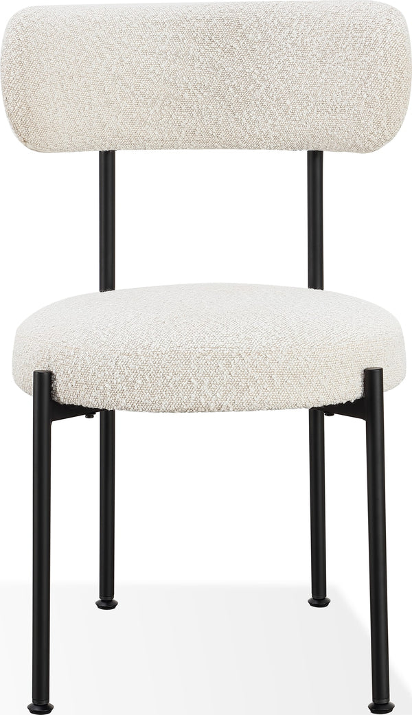 Aere Boucle Upholstered Metal Leg Dining Chair in Ivory and Black