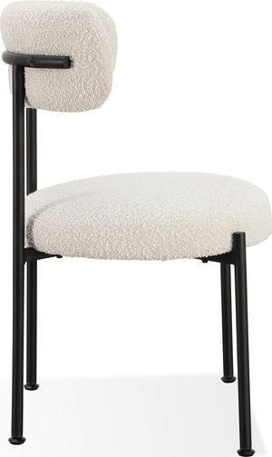 Aere Boucle Upholstered Metal Leg Dining Chair in Ivory and Black