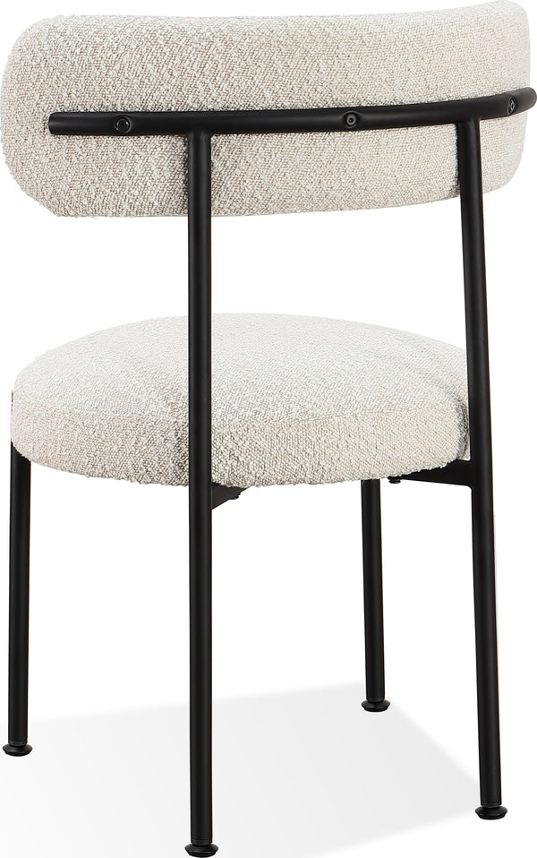 Aere Boucle Upholstered Metal Leg Dining Chair in Ivory and Black