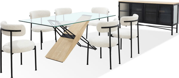 Aere Boucle Upholstered Metal Leg Dining Chair in Ivory and Black