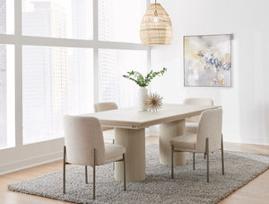 Cannon Stone Top Double Pedestal Extension Dining Table with Ivory Wood Base