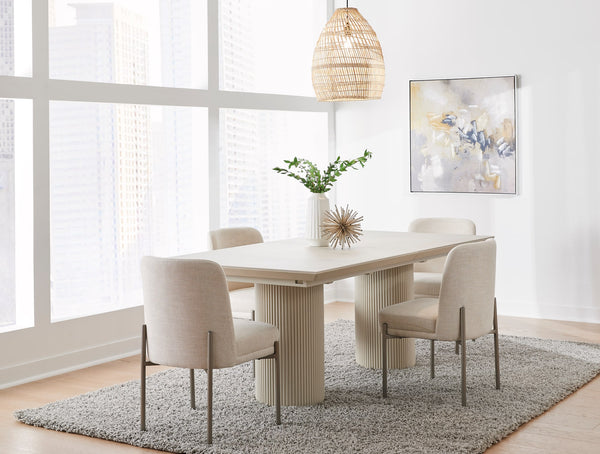 Cannon Stone Top Double Pedestal Extension Dining Table with Ivory Wood Base