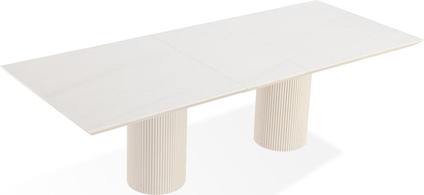 Cannon Stone Top Double Pedestal Extension Dining Table with Ivory Wood Base