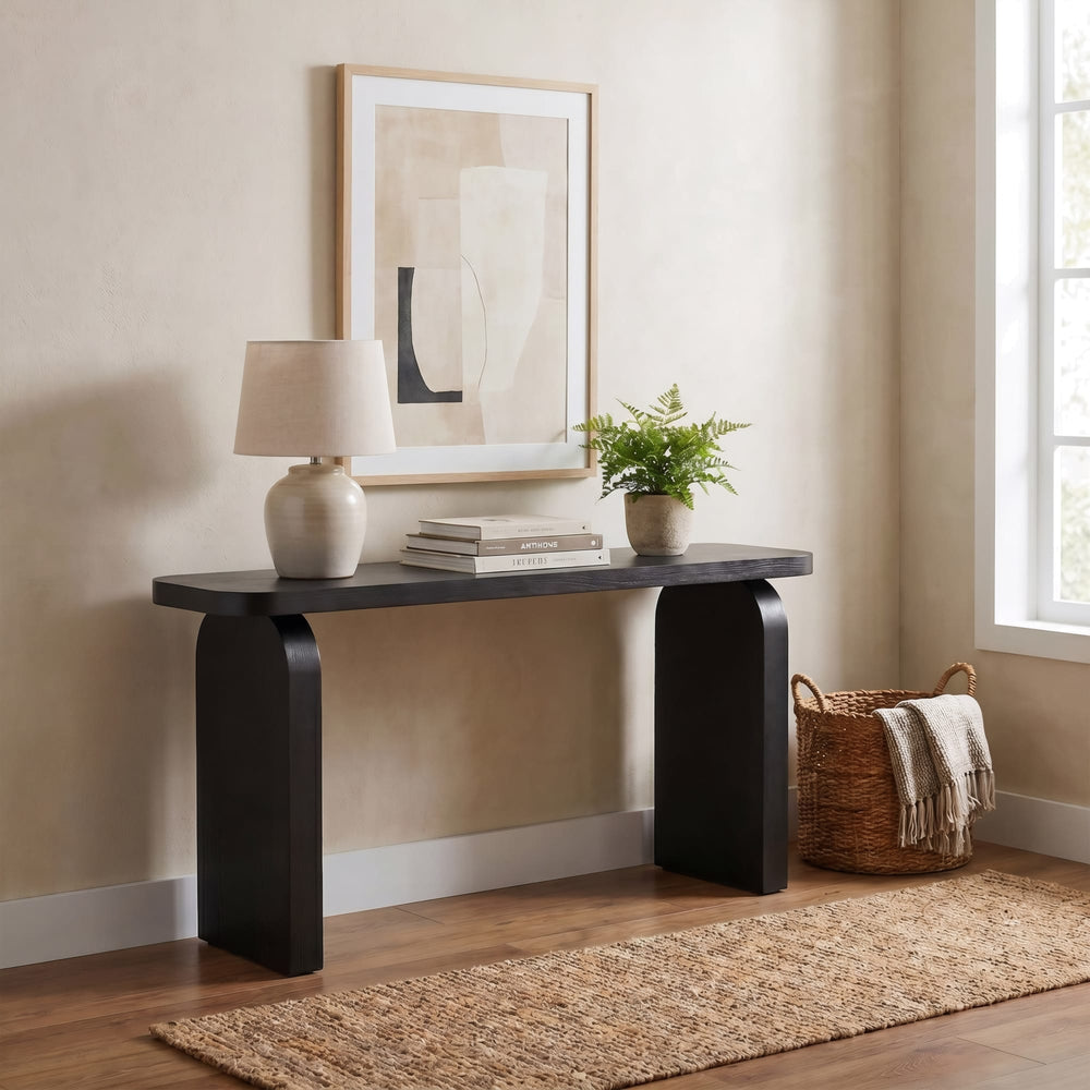 Elora 60" Modern Sculptural Black Console Table | Solid Mahogany