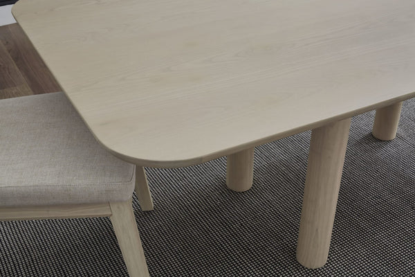 Modern Oak Dining Table – Rounded Rectangle Wood Table with Sculptural Pillar Legs