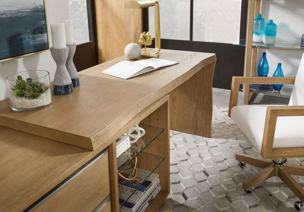 One Live Edge Edge Executive Desk in White Oak and Glass