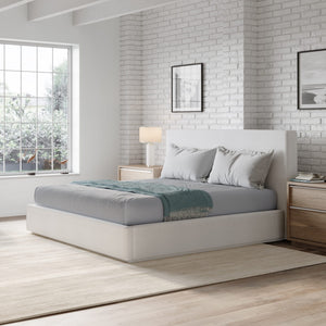 One Modern Upholstered Platform Bed in Pearl