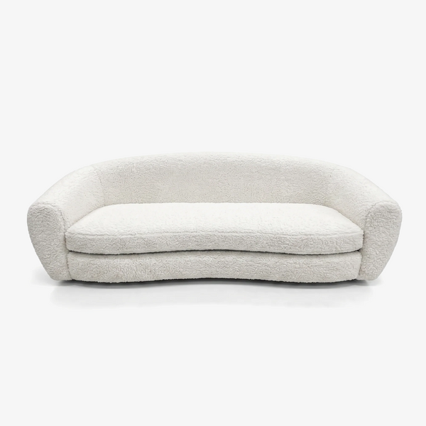 Minimalist Ivory Teddy Fleece Crescent Sofa with High-Density Foam