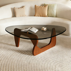 Modern Glass Coffee Table, 35.8" x 25.6" x 15.7" Mid Century Modern Coffee Table, Sleek Coffee Tables, Suitable for Bedroom Living Room Reception Office Tables, Walnut