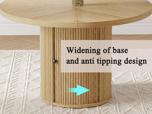 47.2-inch round wooden-style dining table with double-layer storage design and Roman column shape - featuring classic wood grain finish, it creates an eternal and elegant atmosphere for your living
