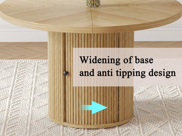 47.2-inch round wooden-style dining table with double-layer storage design and Roman column shape - featuring classic wood grain finish, it creates an eternal and elegant atmosphere for your living