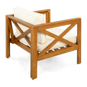 Patio Conversation Set, Outdoor Wood Conversation Seat(Set of 2),Armchair with Cushions,Foldable Acacia Wood Side Table,Teak Finish,Beige Cushion