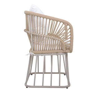 Outdoor Dining Chair MP1 - Teak Finish Wicker & Beige Steel Frame, 300LBS Weight Capacity, Includes Cushion
