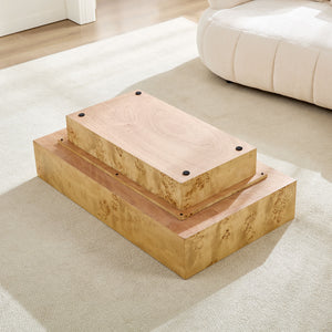 43.31 Inch Burl Wood Veneer Coffee Table,Rectangle Mid-Century Modern Table for Living Room,Coffee Table with Sturdy MDF Pedestal for Office,Apartment,Natural