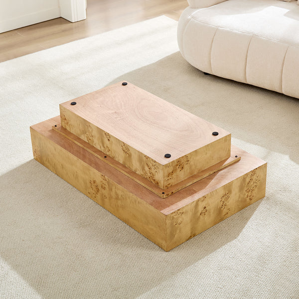 43.31 Inch Burl Wood Veneer Coffee Table,Rectangle Mid-Century Modern Table for Living Room,Coffee Table with Sturdy MDF Pedestal for Office,Apartment,Natural