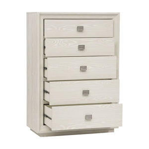 Maxime Sugar Five Drawer Chest in Ash Wood Veneer and Meranti