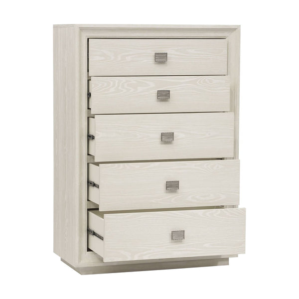 Maxime Sugar Five Drawer Chest in Ash Wood Veneer and Meranti