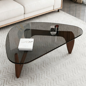 Modern Glass Coffee Table, 35.8" x 25.6" x 15.7" Mid Century Modern Coffee Table, Sleek Coffee Tables, Suitable for Bedroom Living Room Reception Office Tables, Walnut