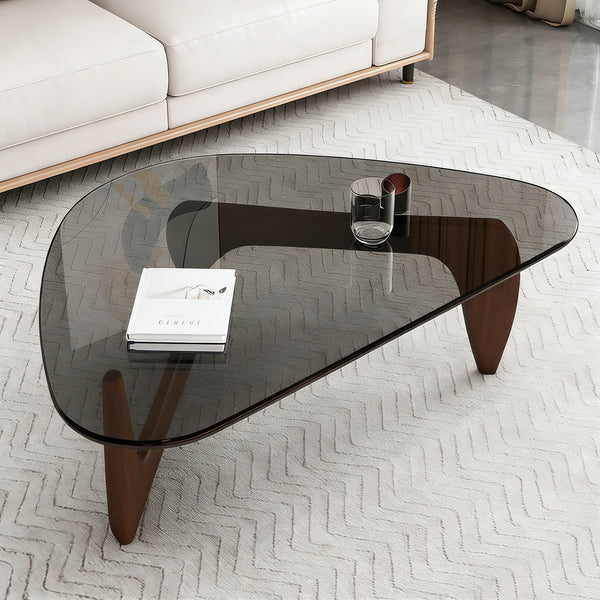 Modern Glass Coffee Table, 35.8" x 25.6" x 15.7" Mid Century Modern Coffee Table, Sleek Coffee Tables, Suitable for Bedroom Living Room Reception Office Tables, Walnut