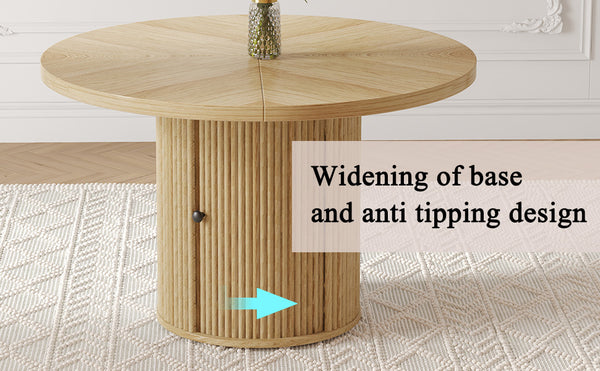 47.2-inch round wooden-style dining table with double-layer storage design and Roman column shape - featuring classic wood grain finish, it creates an eternal and elegant atmosphere for your living