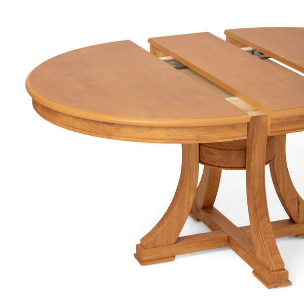 Extendable Round Rubber Wood Dining Table, 47 inch to 59 inch Adjustable Length Kitchen Table, for Home, Restaurant, Cafe, Space-Saving Design