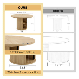 47.2-inch round wooden-style dining table with double-layer storage design and Roman column shape - featuring classic wood grain finish, it creates an eternal and elegant atmosphere for your living