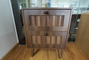 Medieval-style modern double-drawer bedside table with solid wood legs, bedroom bedside table, bedroom side table, 15.75 x 15.75 x 22.64 inches, walnut color, 2-pack