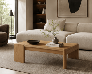 Modern Solid Wood Coffee Table with Asymmetrical Legs – Minimalist Rectangular Center Table