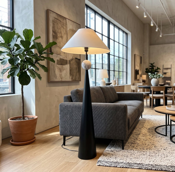 Contemporary Minimalist Floor Lamp | Resin Body & Fabric Shade