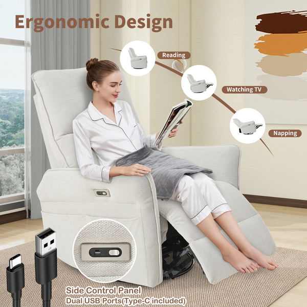 270° Power Swivel Rocker Recliner Chair for Adults, Swivel Rocking Recliner Chair,Electric Small Recliners for Small Spaces, Single Sofa Recliner for Living Room, Bedroom,RV (Fabric Gray+270°Swivel)