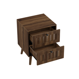 Medieval-style modern double-drawer bedside table with solid wood legs, bedroom bedside table, bedroom side table, 15.75 x 15.75 x 22.64 inches, walnut color, 2-pack