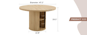 47.2-inch round wooden-style dining table with double-layer storage design and Roman column shape - featuring classic wood grain finish, it creates an eternal and elegant atmosphere for your living