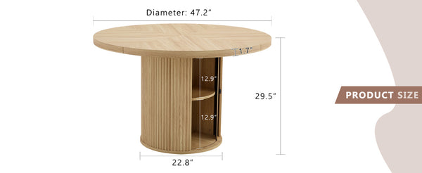 47.2-inch round wooden-style dining table with double-layer storage design and Roman column shape - featuring classic wood grain finish, it creates an eternal and elegant atmosphere for your living