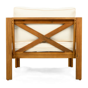 Patio Conversation Set, Outdoor Wood Conversation Seat(Set of 2),Armchair with Cushions,Foldable Acacia Wood Side Table,Teak Finish,Beige Cushion