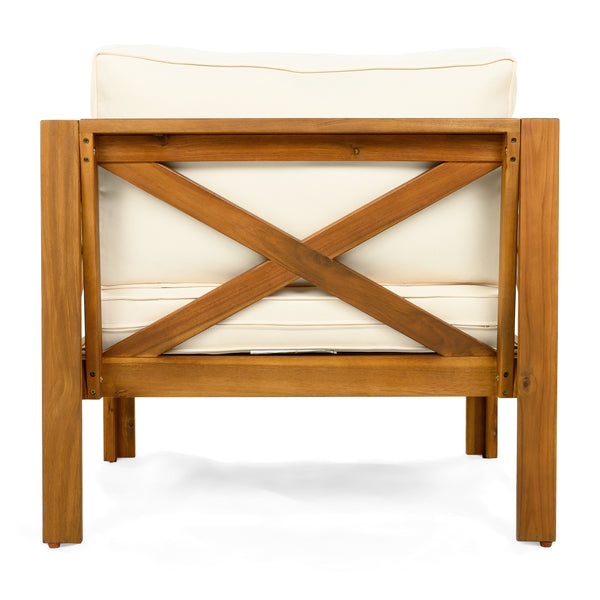 Patio Conversation Set, Outdoor Wood Conversation Seat(Set of 2),Armchair with Cushions,Foldable Acacia Wood Side Table,Teak Finish,Beige Cushion