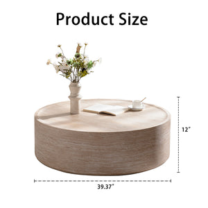 39.37" Round Coffee Table with Mars Pattern for Living Room, Modern Drum Circle Coffee Table for Living Room, No Need Assembly (Mars Pattern)