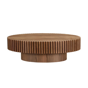 Modern Handcraft Drum Coffee Table Length 43.7 inch Ellipse Coffee Table for Living Room,Oval Small Coffee Table with Sturdy Pedestal,Walnut MDF,W2582P251185
