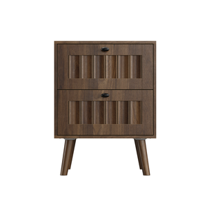 Medieval-style modern double-drawer bedside table with solid wood legs, bedroom bedside table, bedroom side table, 15.75 x 15.75 x 22.64 inches, walnut color, 2-pack