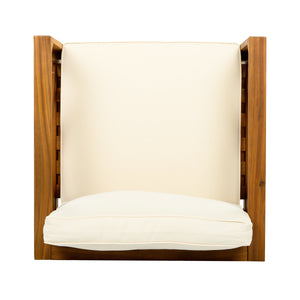 Patio Conversation Set, Outdoor Wood Conversation Seat(Set of 2),Armchair with Cushions,Foldable Acacia Wood Side Table,Teak Finish,Beige Cushion