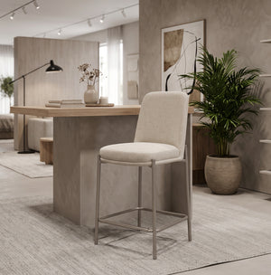 Ergonomic Linen-Blend Counter Height Barstool — Overstuffed Seat Cushion