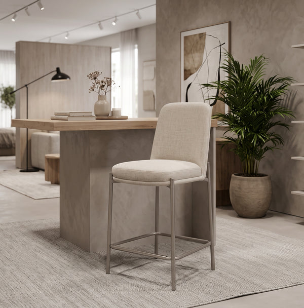 Ergonomic Linen-Blend Counter Height Barstool — Overstuffed Seat Cushion