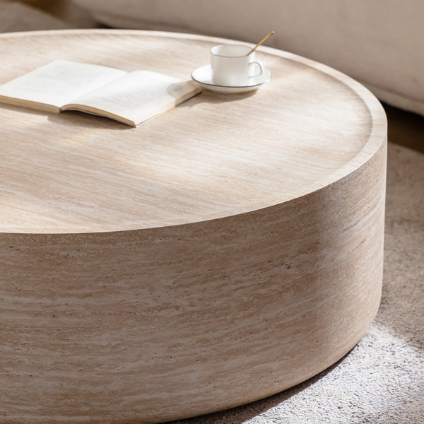 39.37" Round Coffee Table with Mars Pattern for Living Room, Modern Drum Circle Coffee Table for Living Room, No Need Assembly (Mars Pattern)