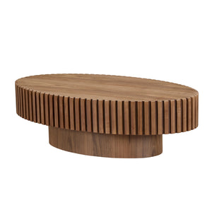 Modern Handcraft Drum Coffee Table Length 43.7 inch Ellipse Coffee Table for Living Room,Oval Small Coffee Table with Sturdy Pedestal,Walnut MDF,W2582P251185