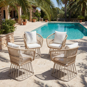 Outdoor Dining Chair MP1 - Teak Finish Wicker & Beige Steel Frame, 300LBS Weight Capacity, Includes Cushion