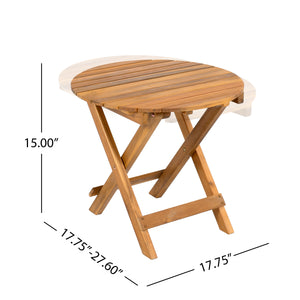 NO INSTALLATION REQUIRED, FOLDABLE AND ADJUSTABLE OUTDOOR ACACIA WOOD SIDE TABLE (TEAK FINISH)