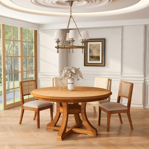 Extendable Round Rubber Wood Dining Table, 47 inch to 59 inch Adjustable Length Kitchen Table, for Home, Restaurant, Cafe, Space-Saving Design