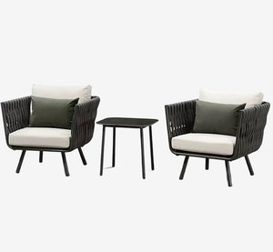 Contemporary Outdoor Balcony Bistro Set - 2 Woven Rope Club Chairs & Coffee Table