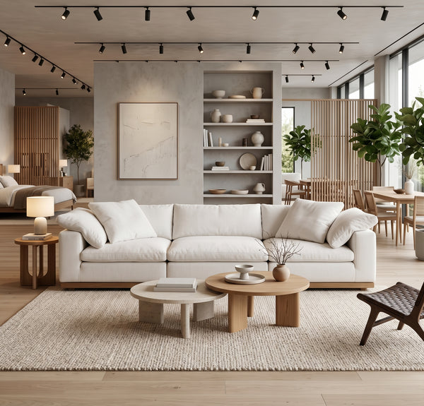 Fluffy Wood Frame Sectional Sofa
