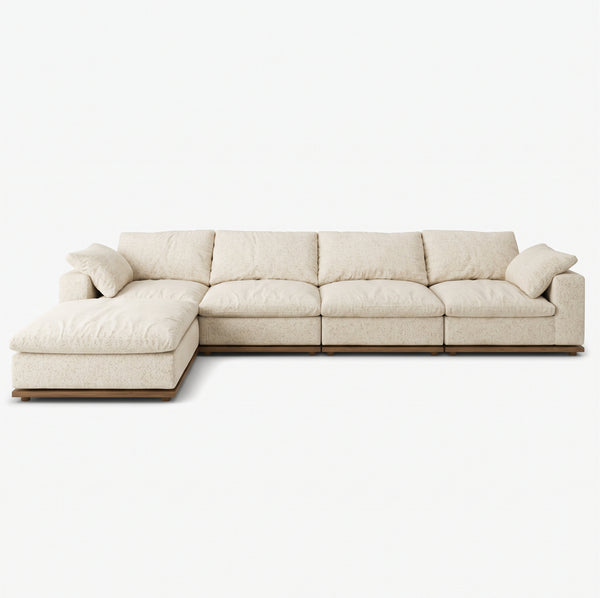 Fluffy Wood Frame Sectional Sofa