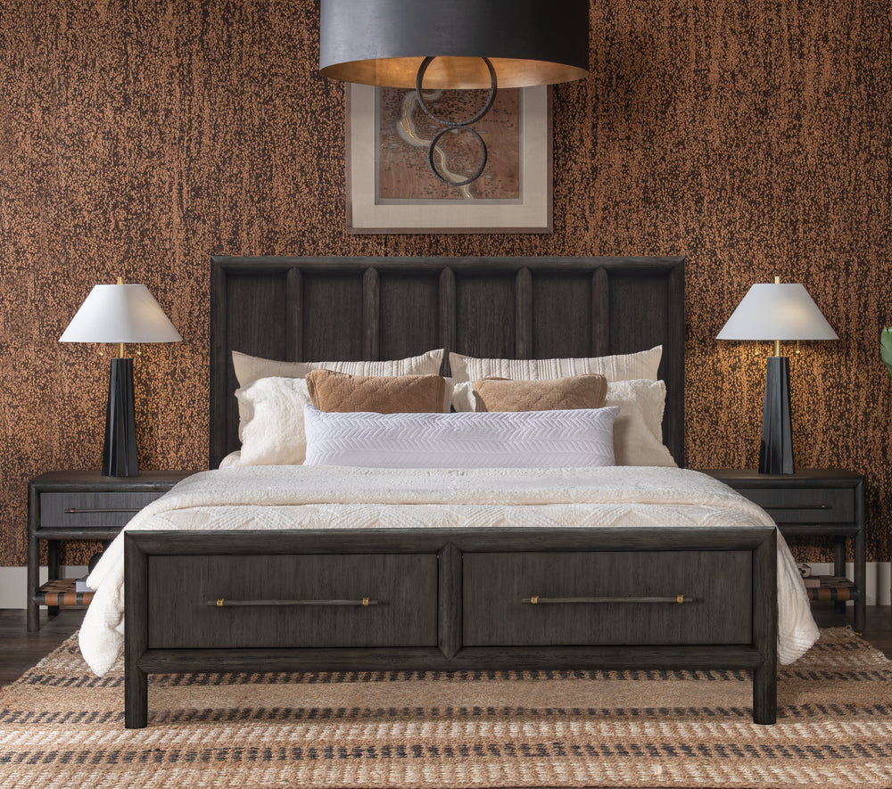 Modern Solid Acacia Wood Platform Bed with 2 Storage Drawers
